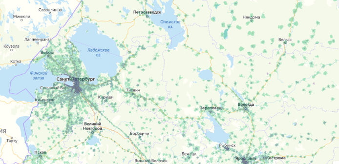 Зона покрытия МТС на карте Реутов 
